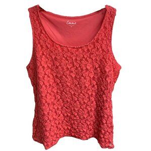 Simply Emma Coral Cotton Blend‎ Floral Embroidered Mesh Overlay Tank